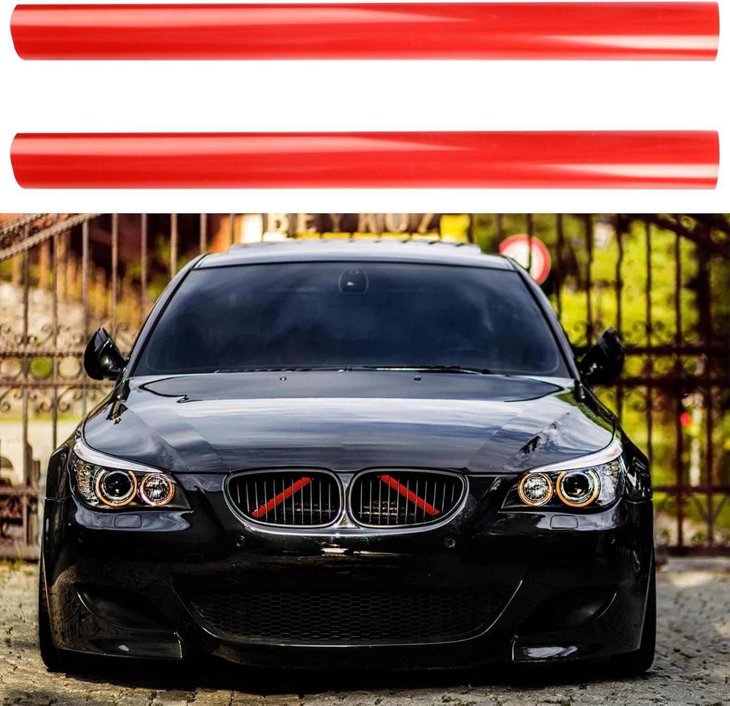 1 Paar Grille Strepen, Grille Inserts Trim, Grill Embleem voor Inserts Vervanging voor B-MW 5 Serie E60 E61 2003-2010 M5 2004-2011 (Rood)