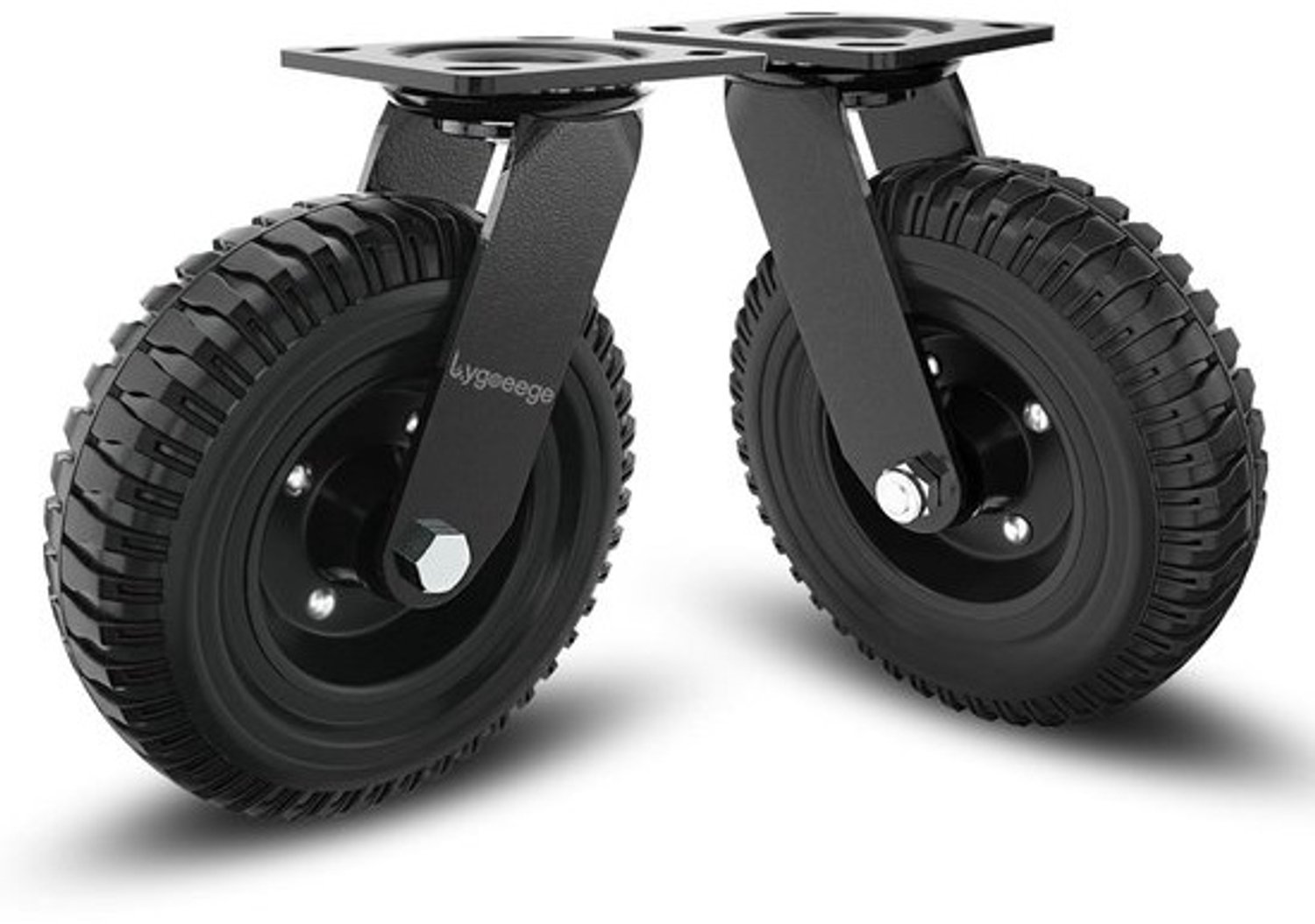 Set van 2 zware zwenkwielen - 20 cm - Draagkracht van 317 kg - Massief rubber en gietijzer - Platte band