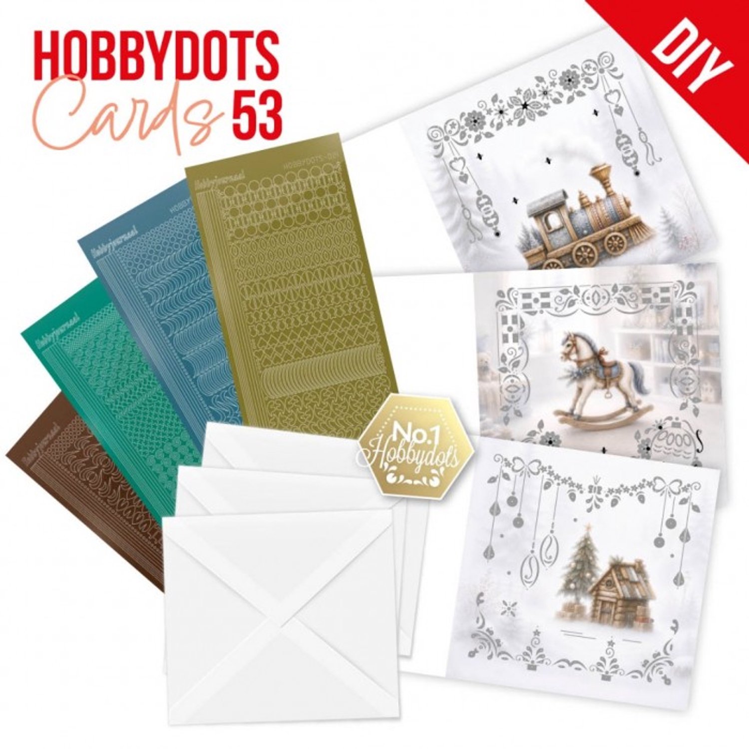 Hobbydots Cards 53 - Good Old Christmas - Drie voorgedrukte kaarten, vier HobbyDots-stickers - Gratis verzonden - DODOPP053