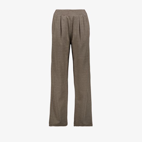 Bruine TwoDay pantalon met wijde pijpen, een houndstooth-patroon en geplooide taille.
