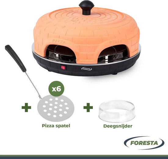 Foresta pizzaoven 6 personen - mini pizza maker - terracotta koepel - pizza oven - tafelmodel - incl 6 spatels ook geschikt voor pizzarette — afbeelding 2