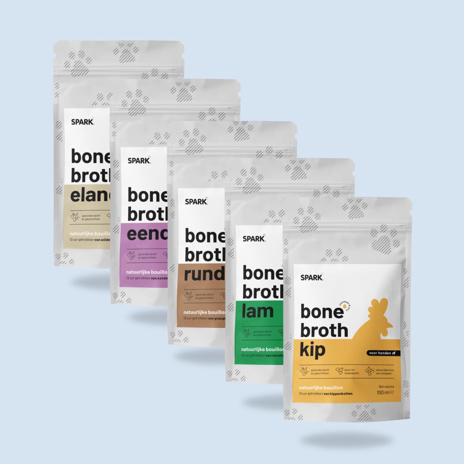 Bottenbouillon - Bone Broth - Honden & Katten - Lam, Kip, Eend, Rund, Eland - Mix Pack - Proefpakket - 5 Stuks