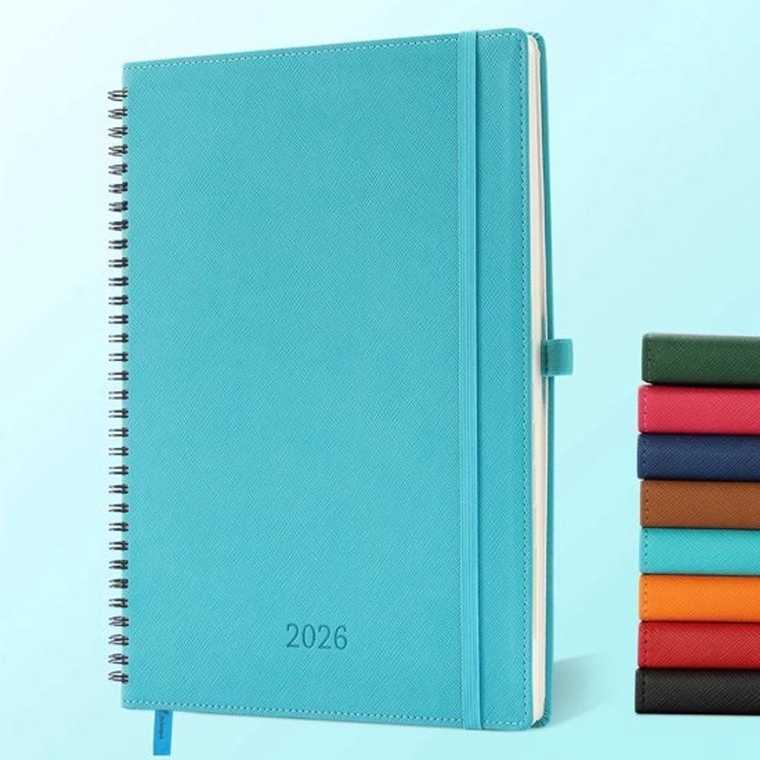 SnelShoppen - Agenda 2026 - A4-ringbandagenda - 29 x 22,5 cm - Week- en dagplanner - 12 maanden - Jan-dec - 100 g/m² papier - PU-leren kaft - Lichtblauw