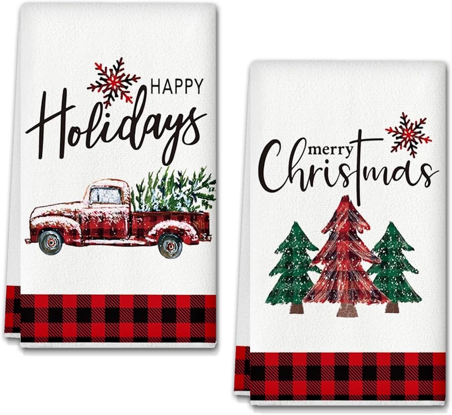 Kerst Keukenhanddoeken Set - Multicolor - 43 x 66 cm - Katoenen Theedoeken met Unieke Kerstpatronen - Voor Keuken en Feestjes