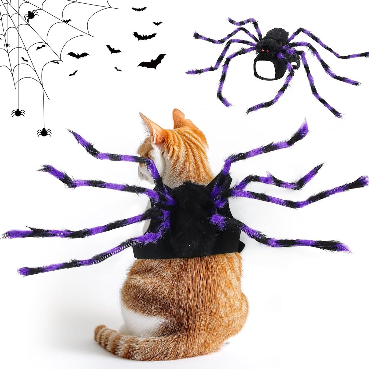 Halloween, FePen kattenkleding vleermuis, hondenkostuum spin, Halloween-kostuum hond spin, pluche, katten vakantie decoratie, huisdier rollenspel feest (S)