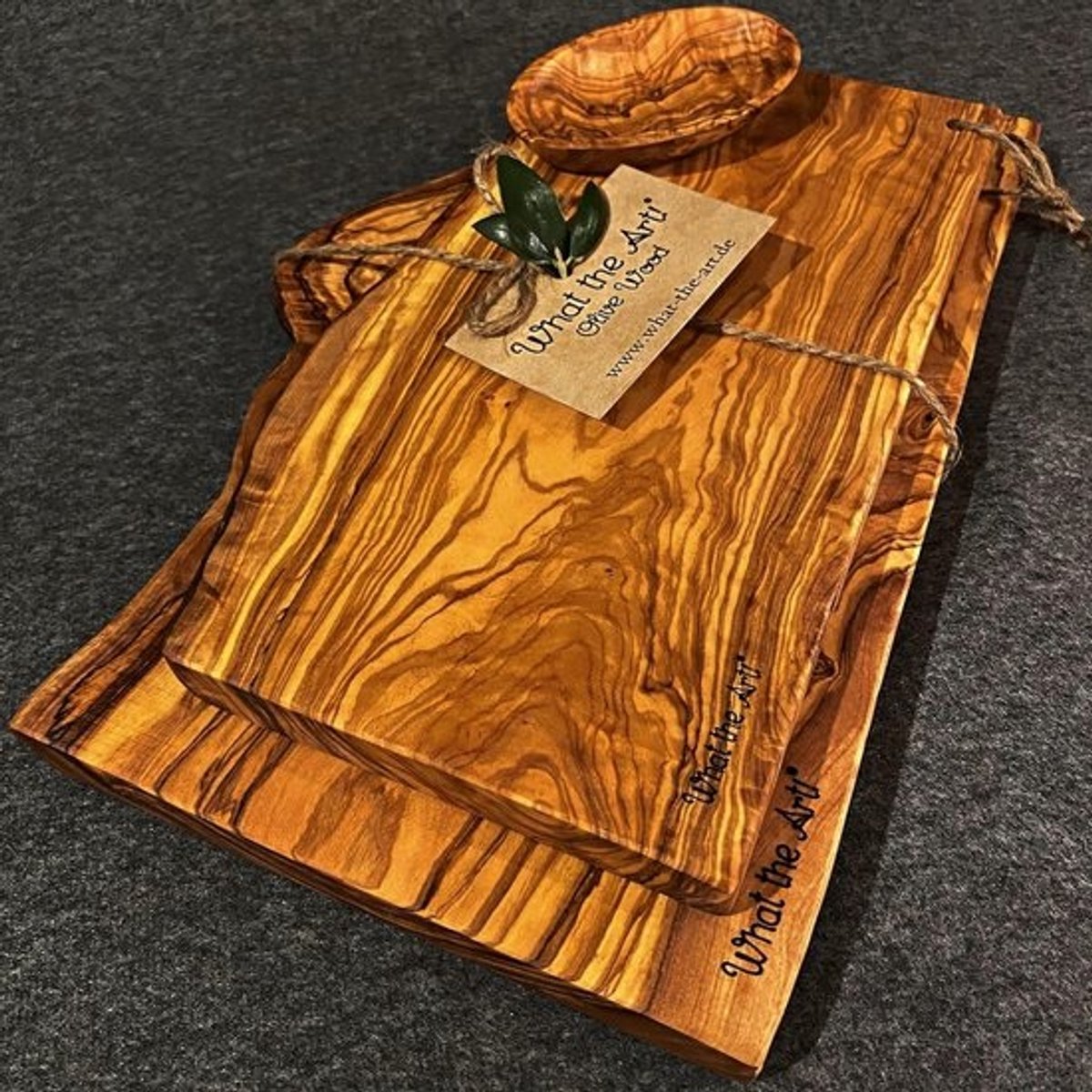 Olijfhouten snijplankenset met schaaltjes - Handgemaakt - Cadeau