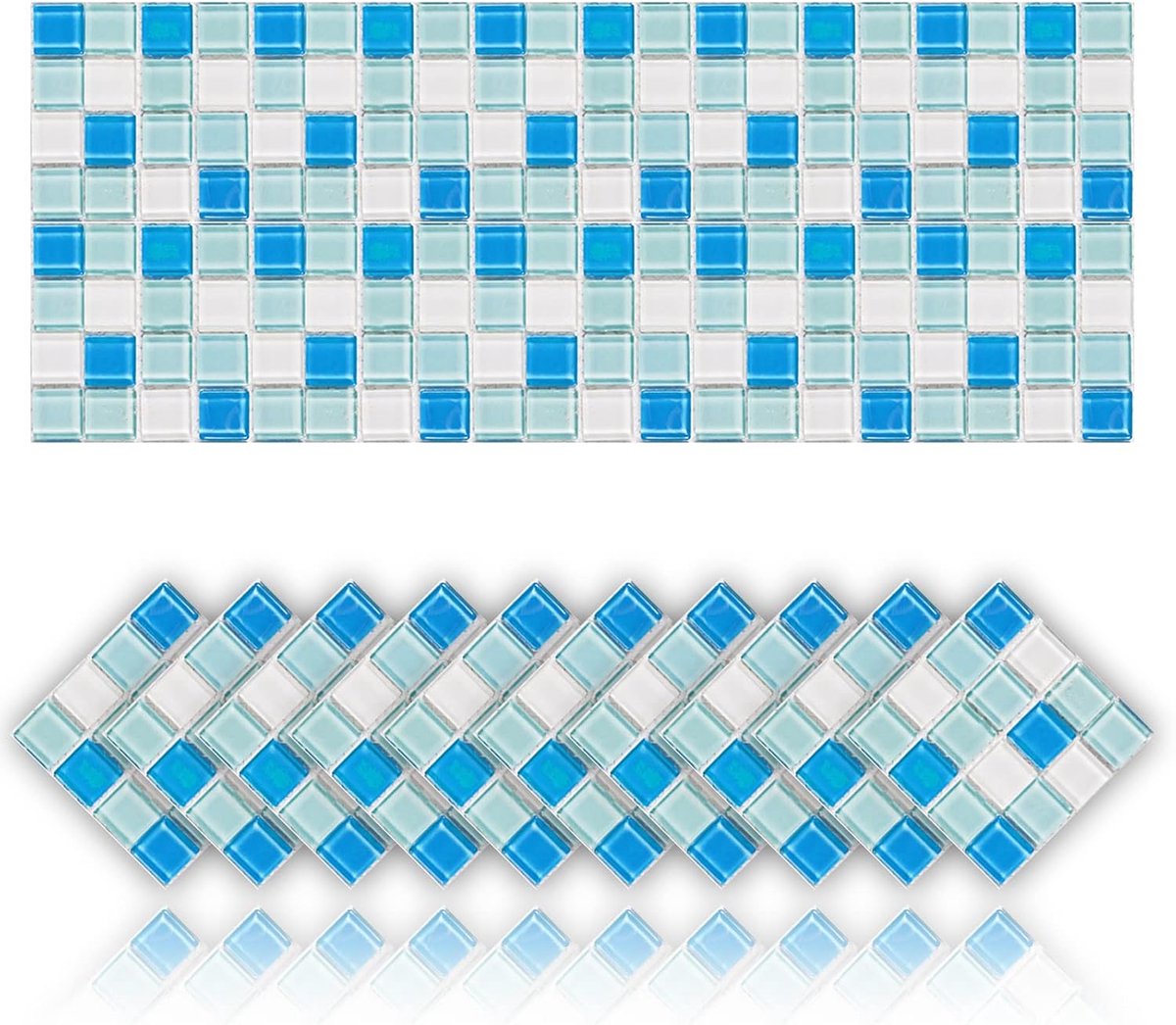 Tegelstickers, olieafstotend, waterdicht, pvc, zelfklevend, decoratie, mozaïekstijl, keuken, tegelstickers voor badkamer (15 x 15 cm, blauw)