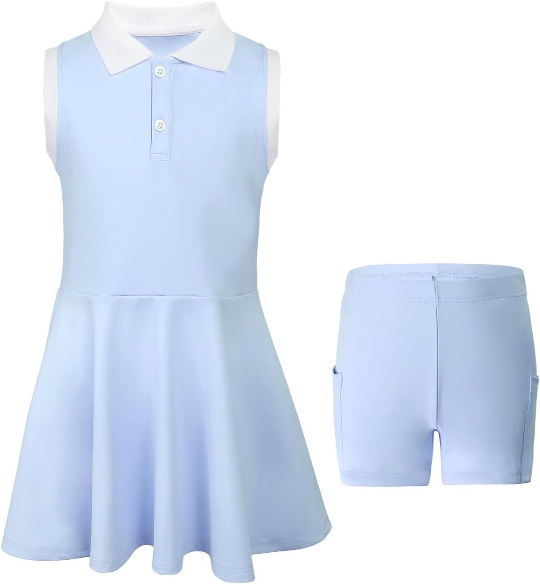 Tennisjurk voor meisjes, met aparte shorts, zakken, mouwloos, golf, atletische jurk, polojurk, tennisoutfit, 5-15 jaar