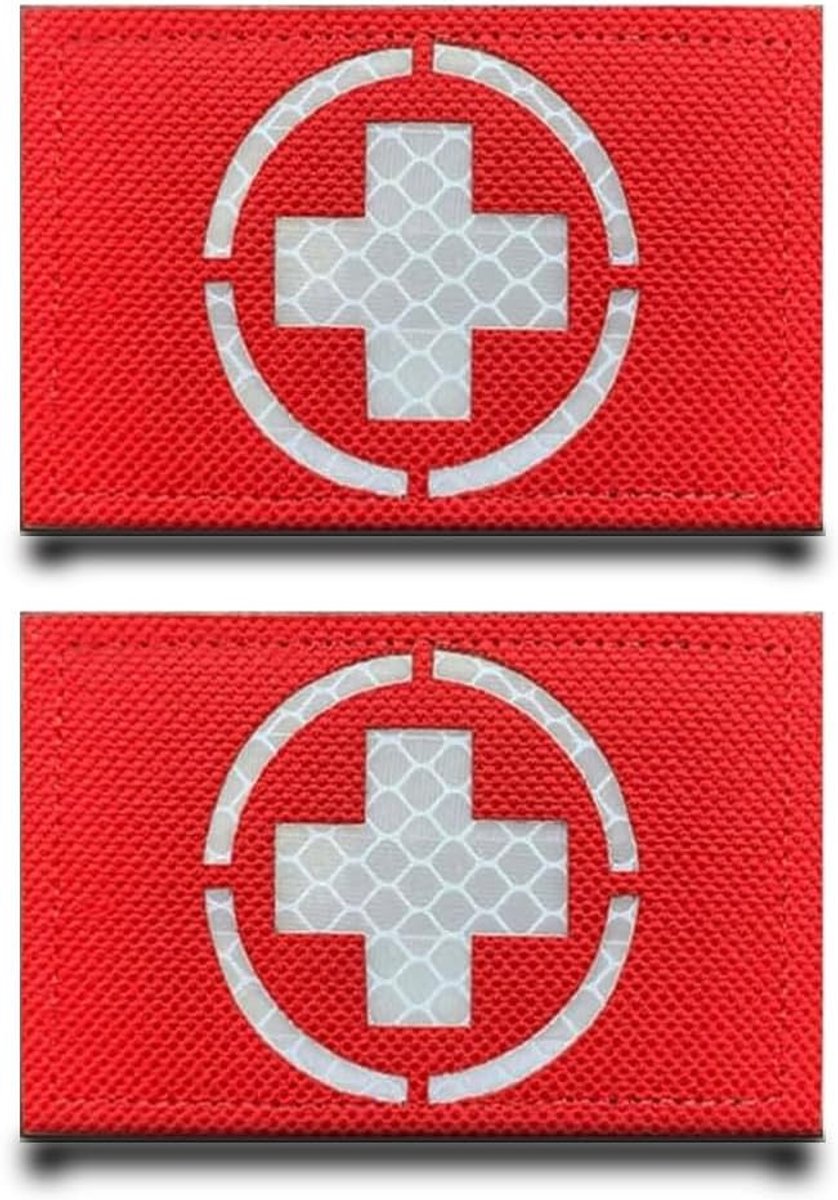 2 stuks rood sanitair kruis IR reflecterende vlag patch afneembare patches met nylonbandsluiting tactische militaire patch applicatie voor vest kleding nylonband rugzakken jas tassen