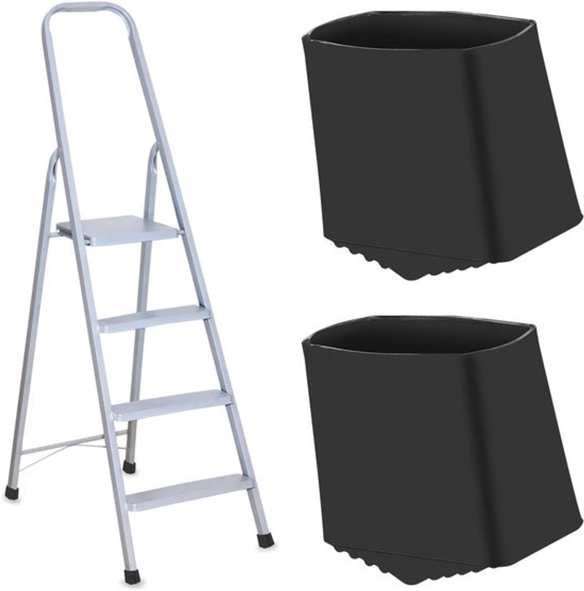 Set van 2 antislip rubberen beschermhoezen - Voor een vouwladder - 2 x 4 cm vloerbescherming - Zwart - Voor veiligheid en stabiliteit