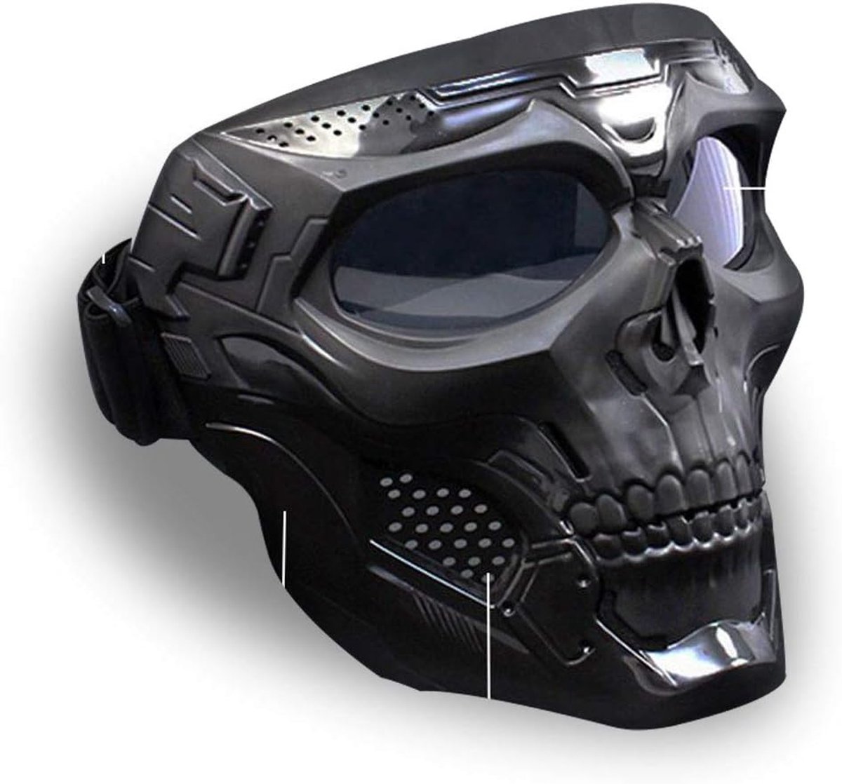Skull Messenger Masker Motorbril Masker met afneembaar gezichtsmasker, motorfiets motorcross gezichtsmasker met afneembare bril en mondfilter voor vintage helmen