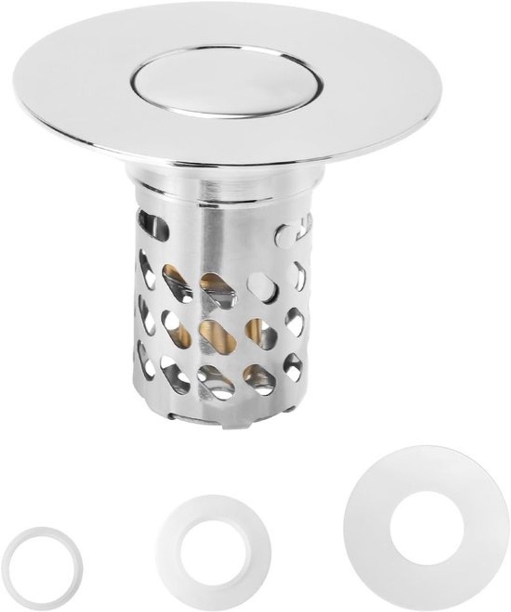 Pop-up wastafelstopper met zeef - roestvrijstalen afvoerstopper voor 28-58 mm, voor keuken en badkamer