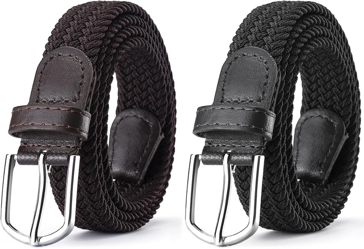 Geweven Elastische Riem Zonder Gaten, Set van 2, Rekbare Riem voor Jeans, Unisex, Zwart en Bruin, 105 cm, Comfortabel en Duurzaam