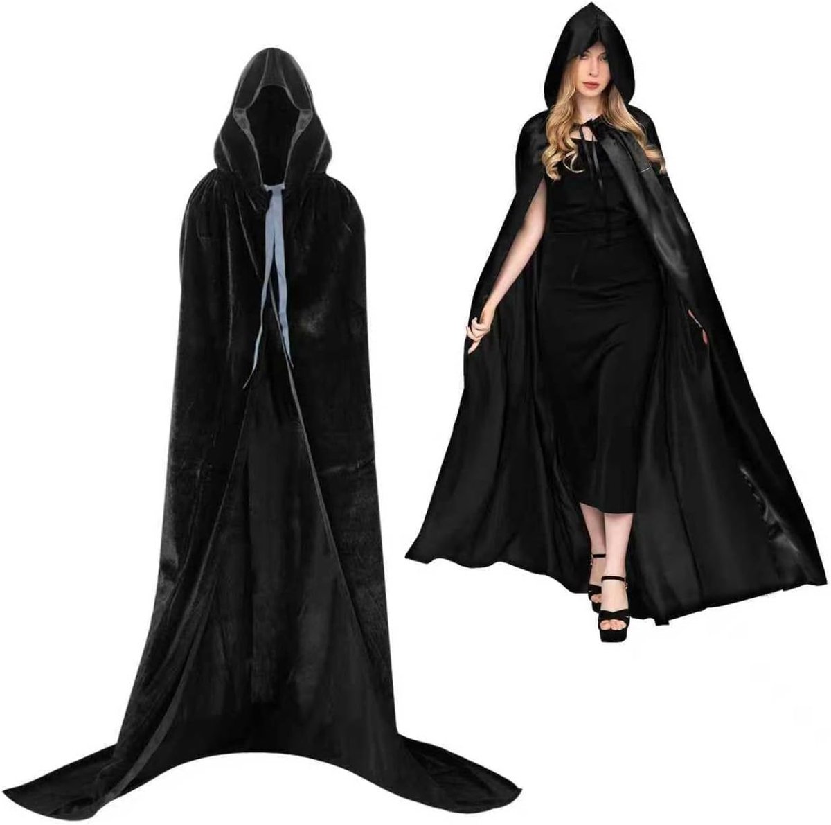 Cape van velours voor volwassenen, met capuchon, lang, Halloween
