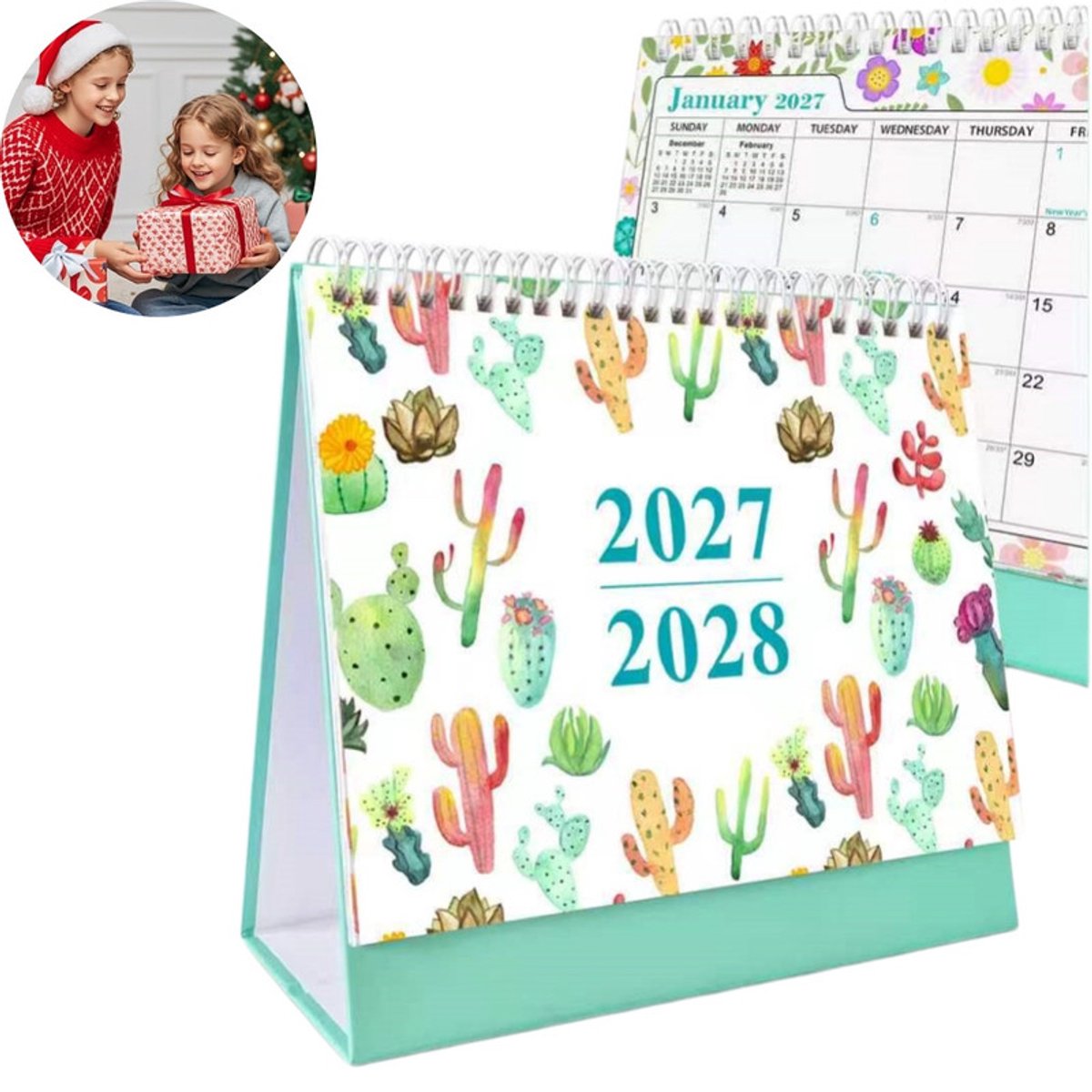 Bureaukalender 2027–2028 (januari 2027 – juni 2028) – Staande omklapbare bureaukalender – Dik papier – Bureau-accessoire – Creatieve Engelstalige kalender – Kantooragenda en planner