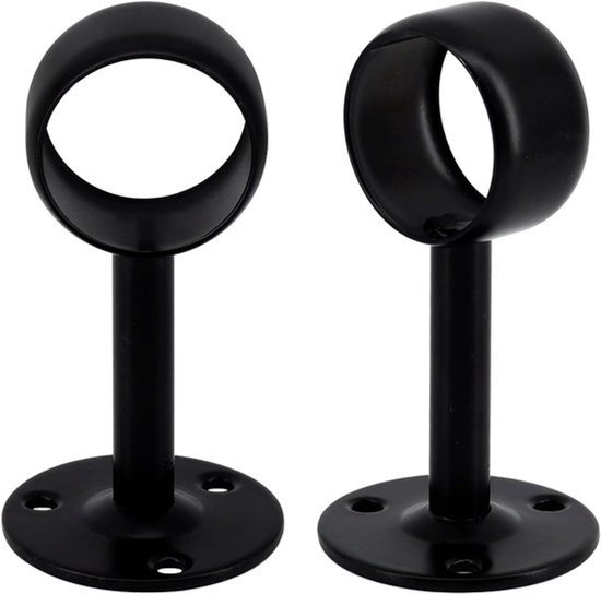 Set van 6 zwarte 22mm roestvrijstalen gordijnsteunen - Wand- en plafondmontage — afbeelding 3