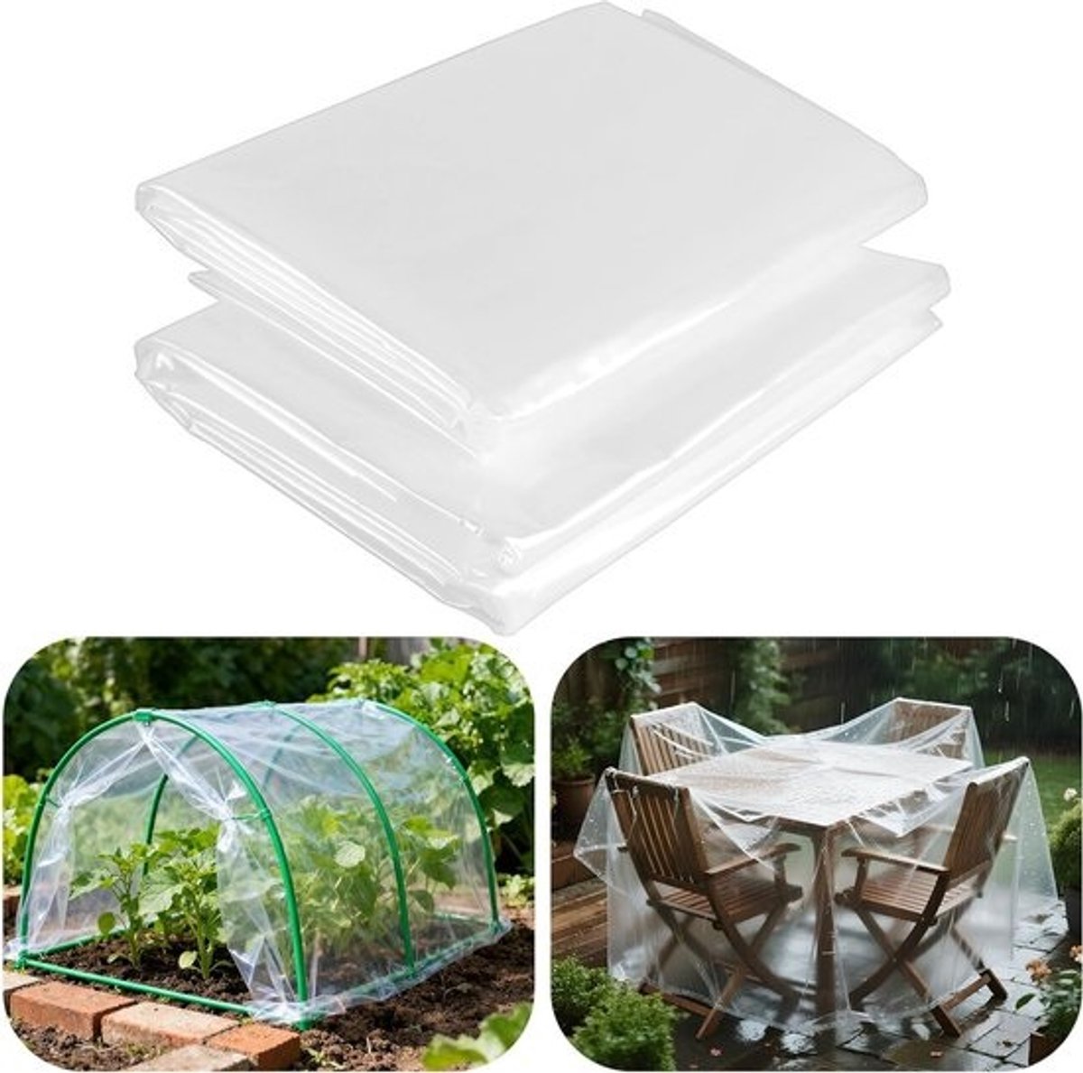 2 stuks zware polyethyleen vellen - 2m x 3m - Dikke transparante plastic folie voor tuinieren, isolatie en bouwbescherming