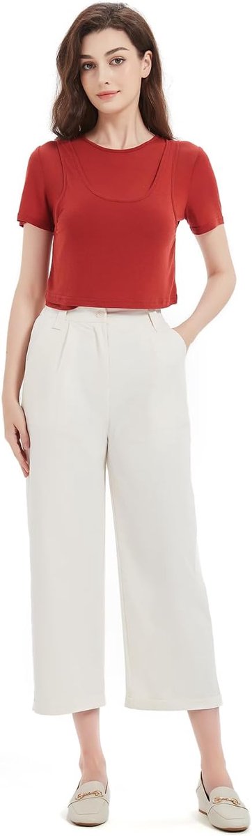 Zomer vloeiende broek 7/8 lichtgewicht elastische taille met zakken capribroek casual chic zwart voor vakantie kantoor thuis of sport