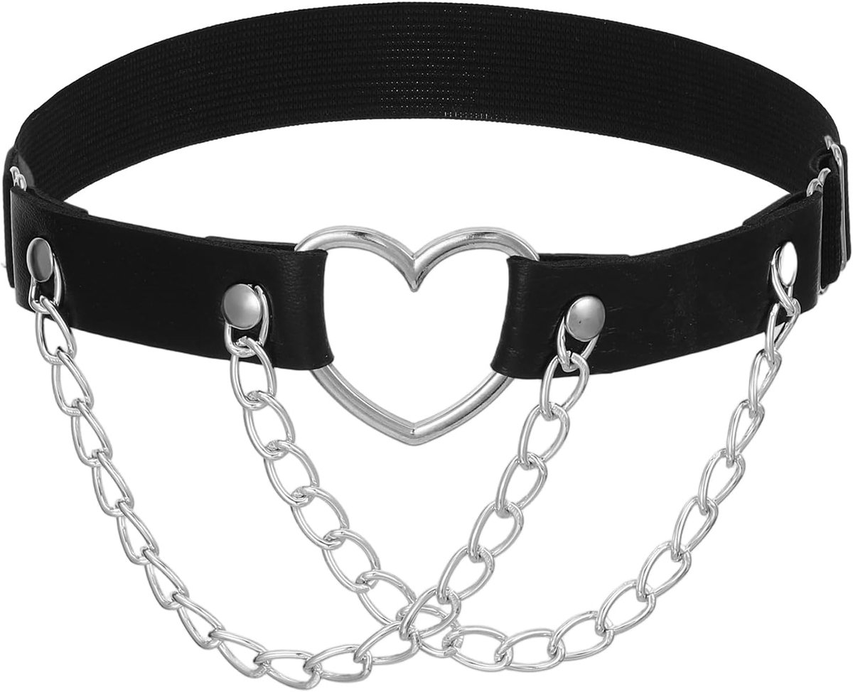 Leren Been Kousenband Verstelbare Kousenhouder met Kettingen, Gothic Hart Kousenhouder voor Benen en Dijen voor Vrouwen Halloween Rave Carnaval Cosplay Party Accessoires