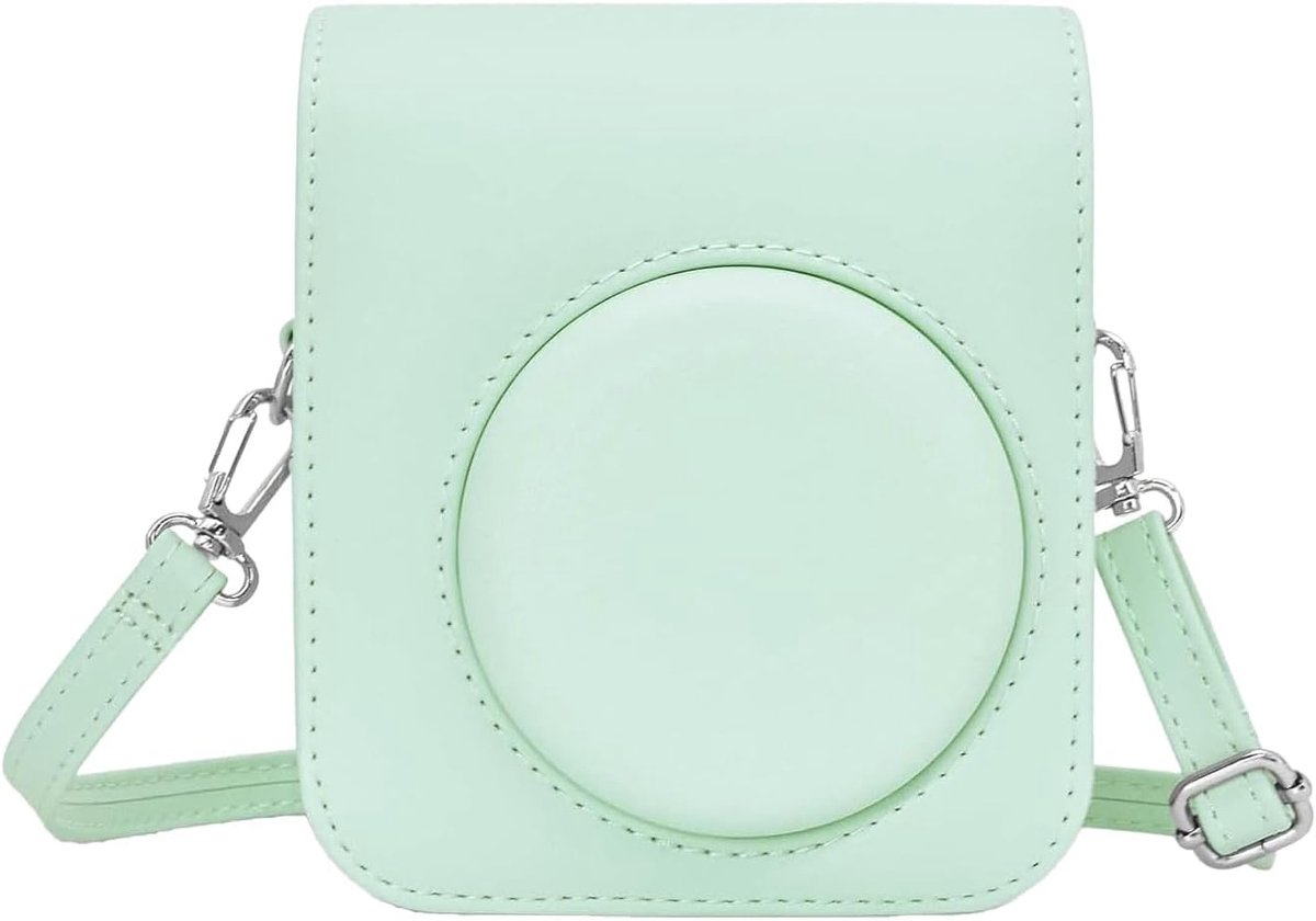 Tas voor instant camera's, compatibel met Instax Mini 12/11/9/8, PU-leer, onmiddellijke camera, reistas met schouderriem en tas, lila, muntgroen, ca. 13,5 x 11,7 cm, Populaire eenvoud