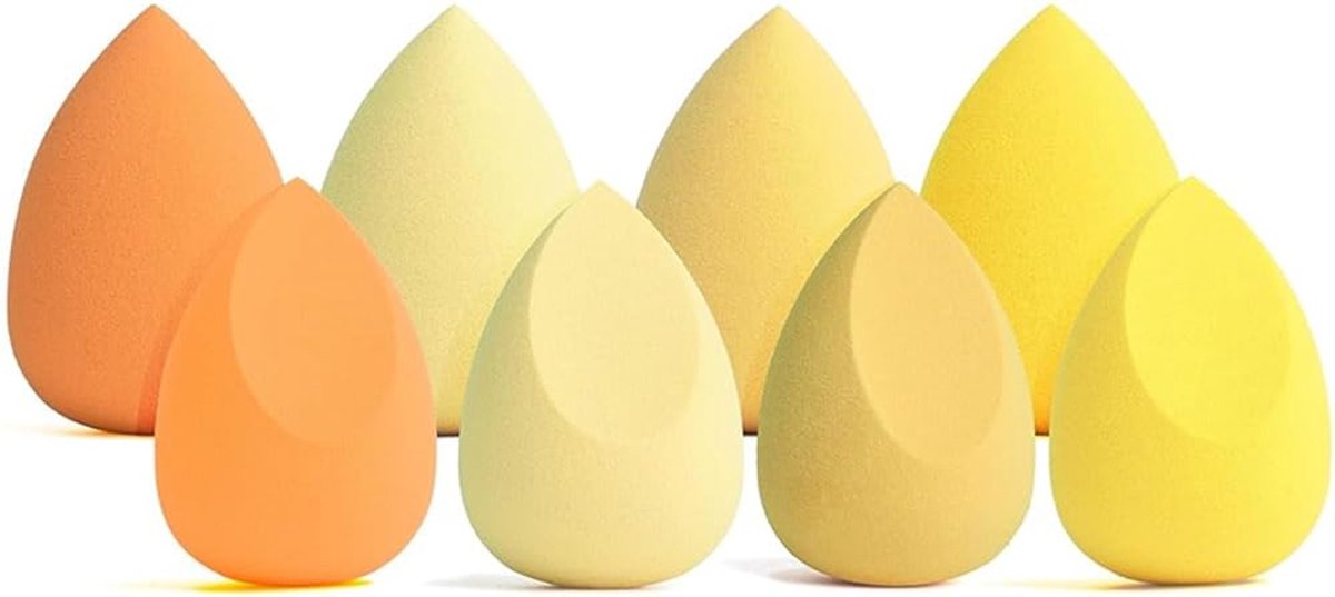Spons, 8 stuks beauty-blender voor foundations, make-up spons nat en droog gebruik, wasbare cosmetica-sponsjes voor foundation, BB-crème, vloeistof, zonwering, geel
