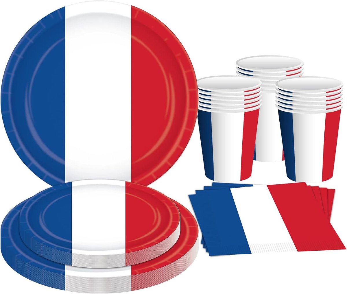 Feestdecoraties 50 stuks Franse vlag blauw wit en rood papier dinerborden dessertborden kopjes en servetten voor Franse feestbenodigdheden