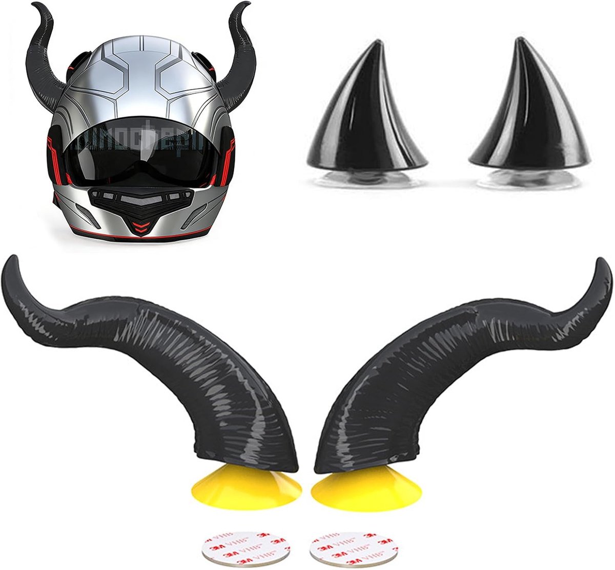 4 stuks duivelshoorn voor motorhelm, zelfklevende helmdecoratie, geschikt voor rollenspellen, motorhelmen en offroad-helmen (zwart)