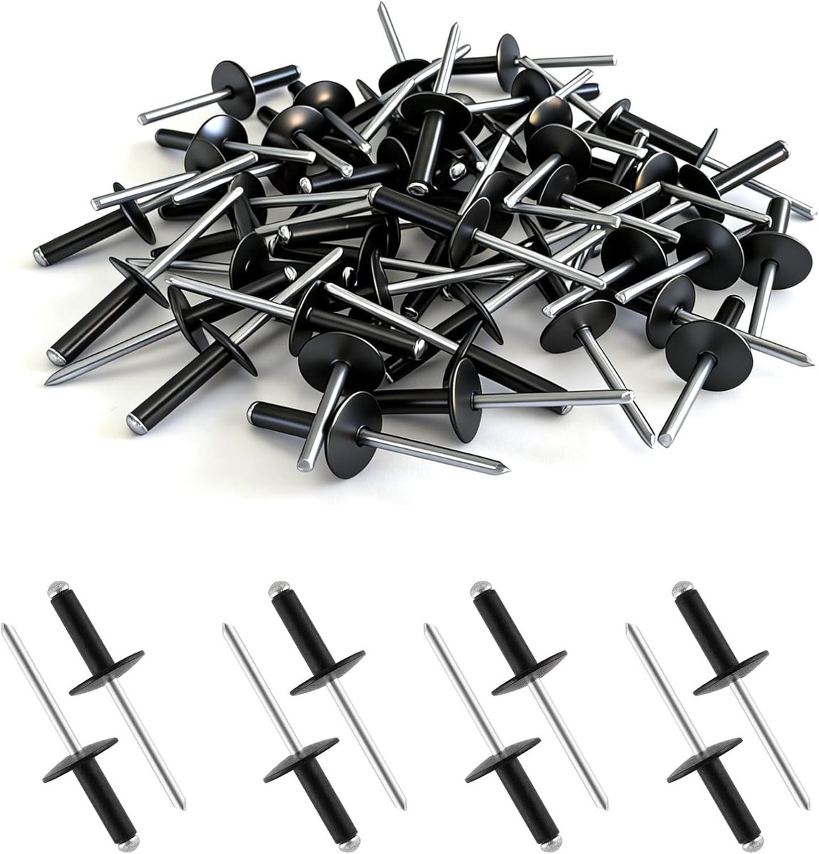 50 stuks blindklinknagels van aluminiumlegering, blindklinknagels van aluminium, klinknagels met grote flens 4,8 mm x 20 mm, voor binnen- en buitengebruik (zwart, M4,8 x 20)