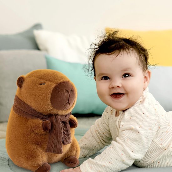 Knuffeldier, 25 cm, pluche dier met halsdoek, watervarken knuffeldier, schattige simulatie, speelgoed knuffeldier, cadeau voor volwassenen en kinderen — afbeelding 3