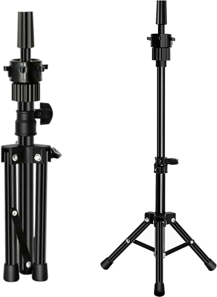 Trainingshoofd staat statief, stevige metalen kappers pop mannequin hoofden standaard, canvas schuim oefenpop hoofden voor pruiken, training en kappers (zwart)