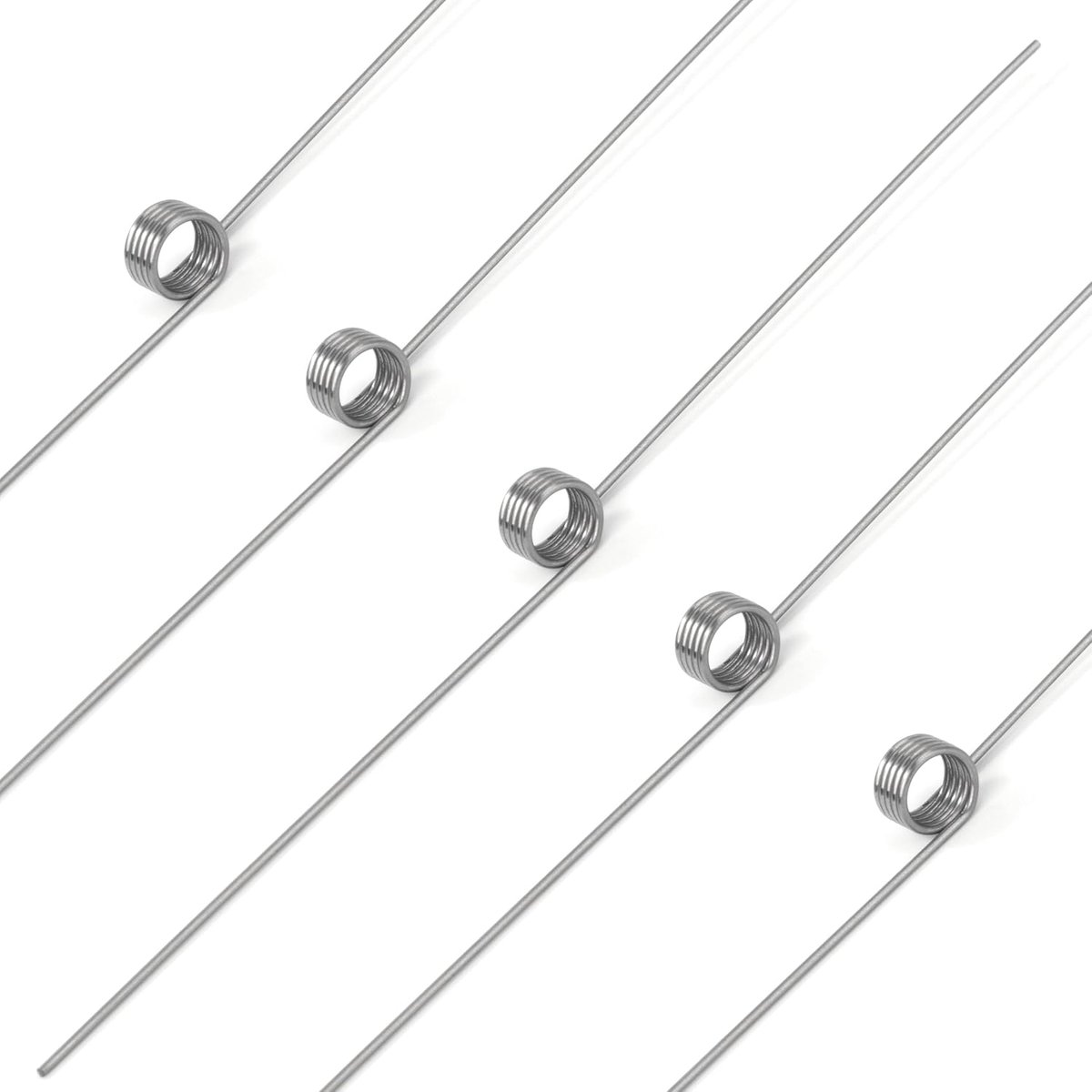 10 stuks roestvrijstalen draaiveren, draaddiameter 0,8 mm, binnendiameter 6 mm, armlengte 60 mm, hoek 180 graden, 5 omwentelingen, links draaibaar, 0,8 x 6 x 60 mm