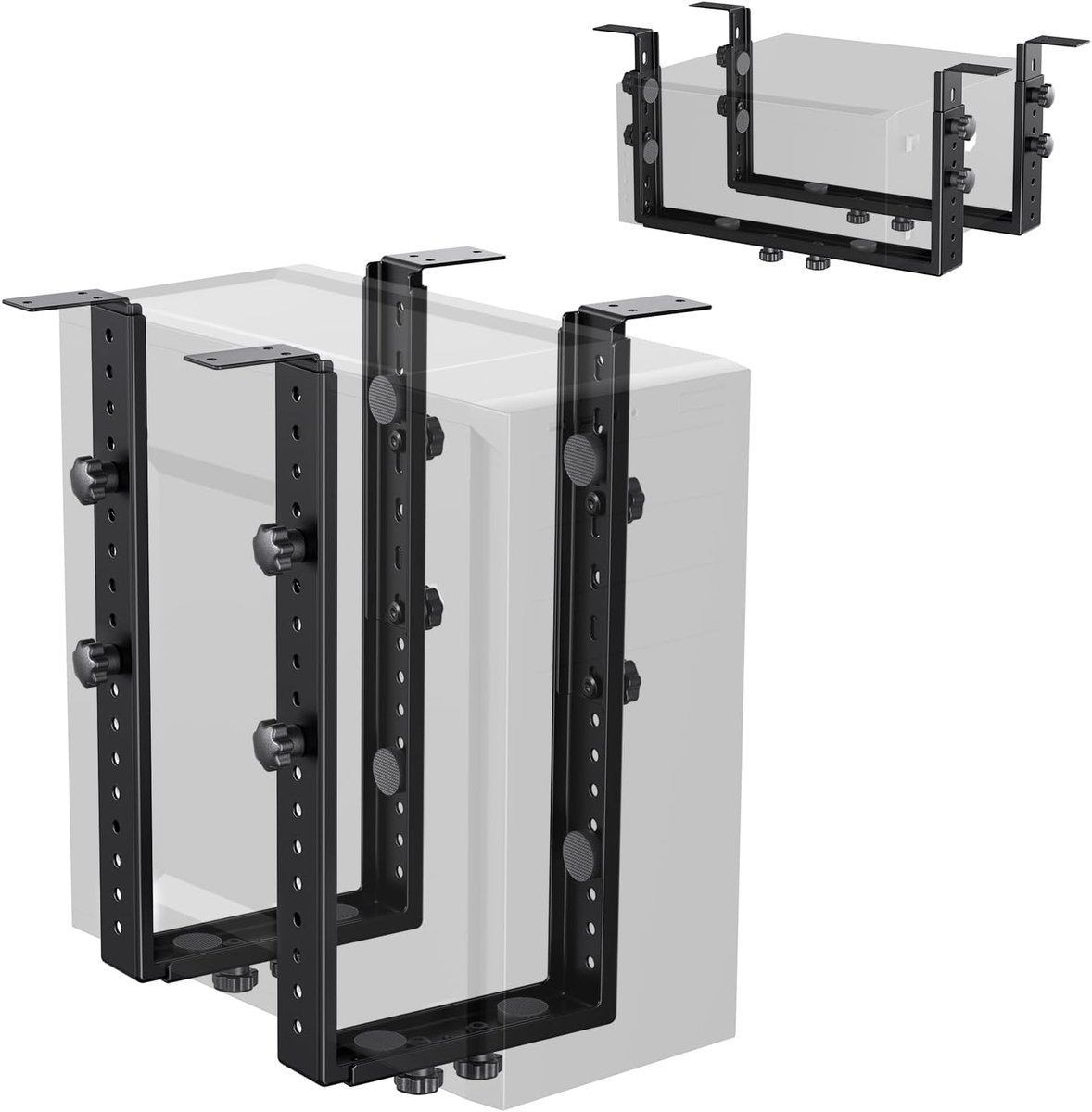 Onder bureau, verstelbare CPU-houder voor verticale en horizontale installatie, draagvermogen van 35 kg, met rubberen pads voor ruimtebesparing