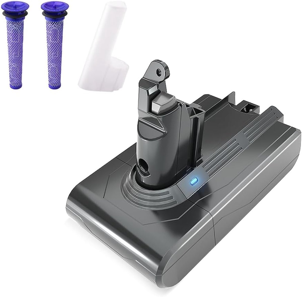 Batterij voor Dyson stofzuiger V6 DC62 DC58 DC59 DC61 DC74 SV03 SV05 SV06 SV07 SV09 SV04 SV08, reservebatterij voor Dyson met 2 filters [Li-ION 21,6 V, 4000 mAh