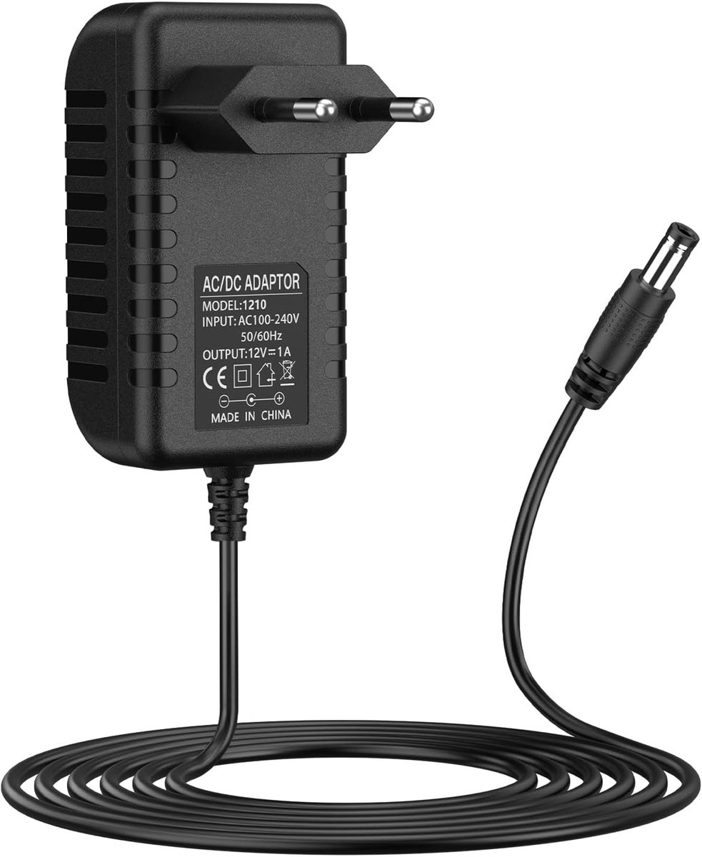 12 V, 1 A, 12 W, stroomvoorziening AC 100-240 V, 50/60 Hz, kabellengte 3 m, DC 5,5 mm x 2,1 mm, compatibel met tv-box, ledstrips, router, bewakingscamera, ledstrips, router (zwart)