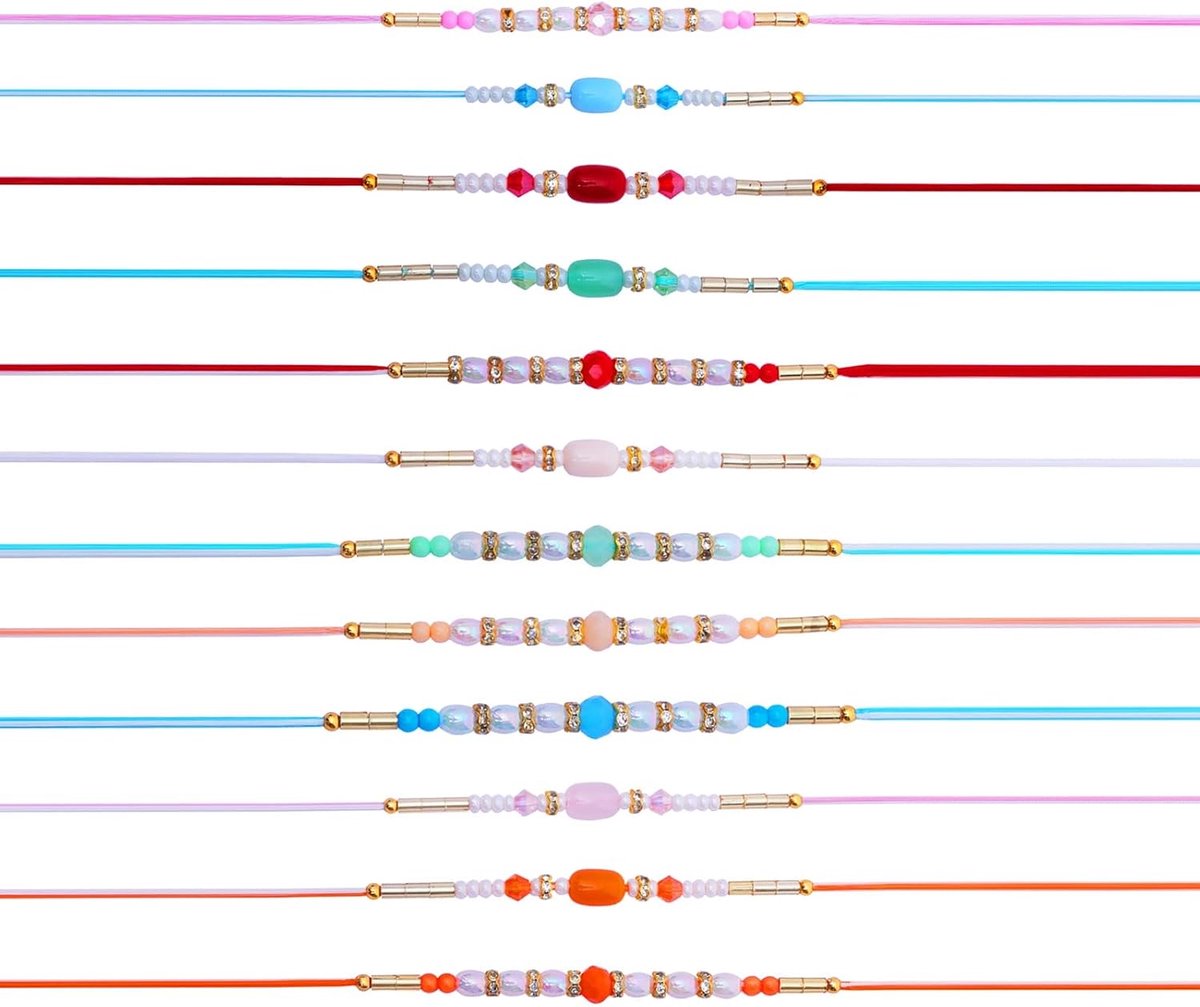 For Brother Sister Set of 12 Rakhi Thread Bracelet Dora Set Gift Card