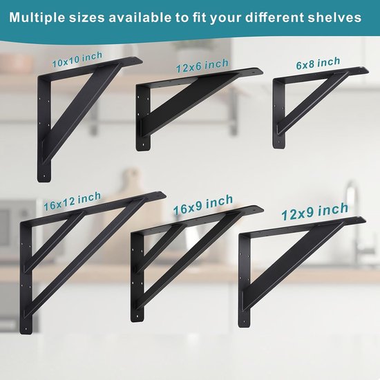 Zware Stevige Plankensteunen, 90 Graden Werkbladsteun, Metalen Hoekbeugels voor Wandmontage, Triangulaire Hoeksteunen, 254 x 254mm, Zwart, Ideaal voor Planken en Meubels — afbeelding 5