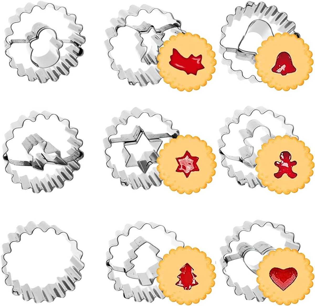 Koekjesuitsteekvormen 9 Stuks - RVS - Voor Kerst en Jamkoekjes - Creatief Bakplezier - ShopVlot
