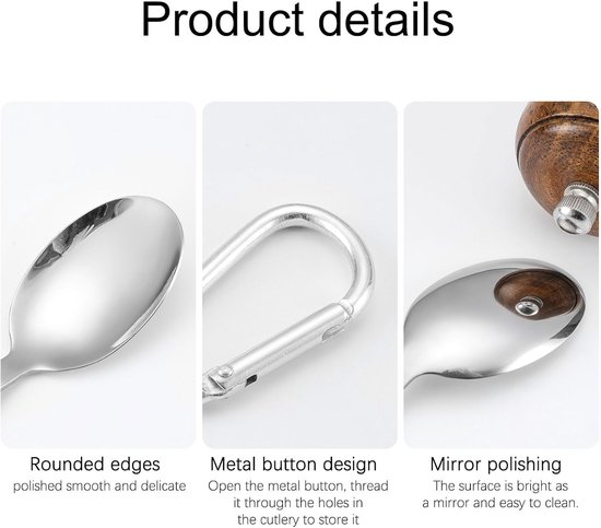 SnelShoppen - Camping Bestek Set 8-Delig RVS - Inclusief Mes, Vork, Lepel, Rietje, Eetstokjes, Carabiner en Etui - Ideaal voor Kamperen, Hiken en Reiz van Snelshoppen — afbeelding 2
