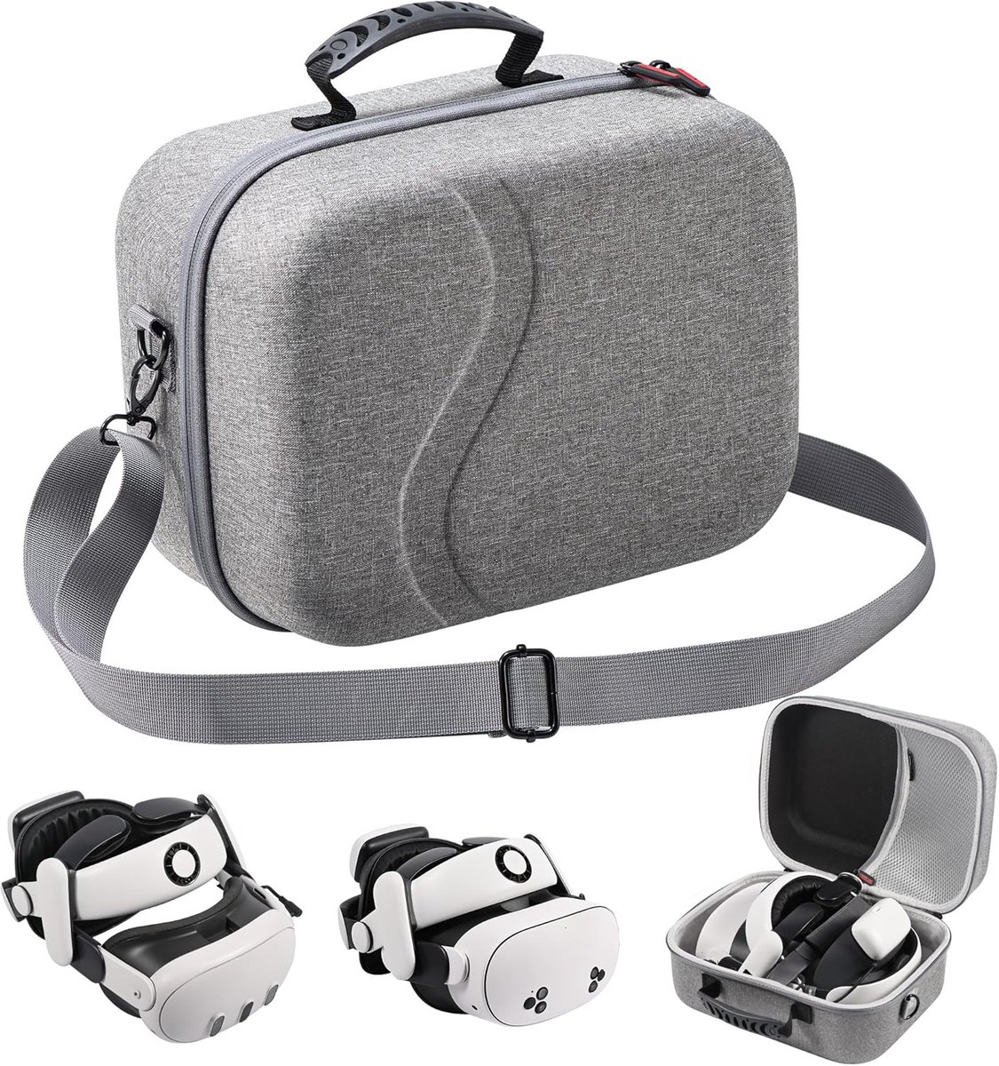 SnelShoppen - Grote Hardcase Draagtas voor VR Headset, Geschikt voor Meta Quest 3S/3, BOBOVR S3 Pro, Kiwi Design, XL, Grijs, Ideaal voor Reis en Besch