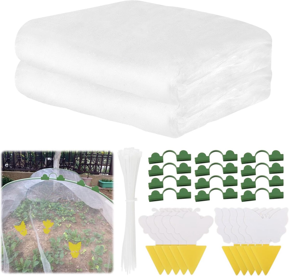 3 x 10 m insectenwerend net, 10 lijmvallen voor insecten, hagennet, uv-bescherming, vogelbescherming, 0,7 mm, fijn - ShopVlot