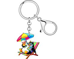 DUOWEI Acrylic Funny Beach Penguin Keychain Keychains Gifts For Women Girls Beach Lovers Holiday Car Keys Accessories - ShopVlot