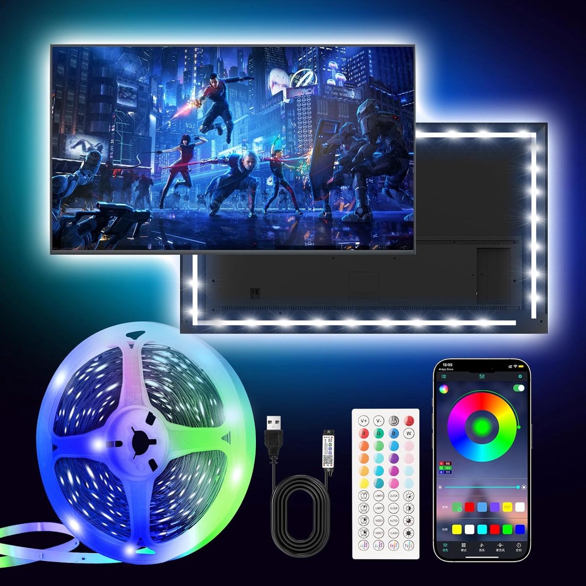 SnelShoppen - 5M LED Strip Multicolor 30 LED/Meter RGB Licht met Remote & APP, Muzieksynchronisatie, Timer Mode voor Kamer, Speelkamer, Feest, Festiva