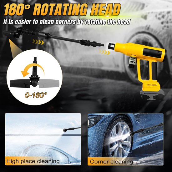 SnelShoppen - Draadloze Accu Hogedrukreiniger 700 PSI Handheld met 6-in-1 Mondstuk en Schuimkanon voor Auto, Tuin, Vloer, Hek en Wandreiniging (Geen B van Snelshoppen — afbeelding 4