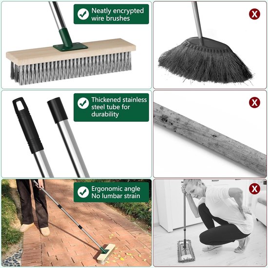 SnelShoppen - Tuinborstel Heavy Duty Draadbezem Outdoor met 145 cm Telescopische Handgreep, Stijve Metalen Borstels voor Terras, Tuin en Dek van Snelshoppen — afbeelding 4