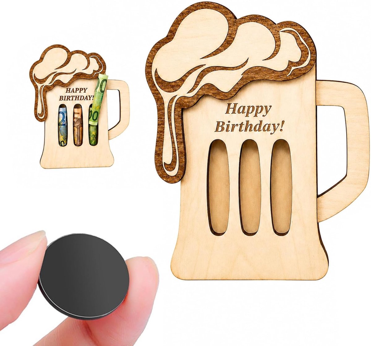 Spaarpot bierpul - houten spaarpot - originele geschenkdoos - ideaal voor bierliefhebbers - Luxento