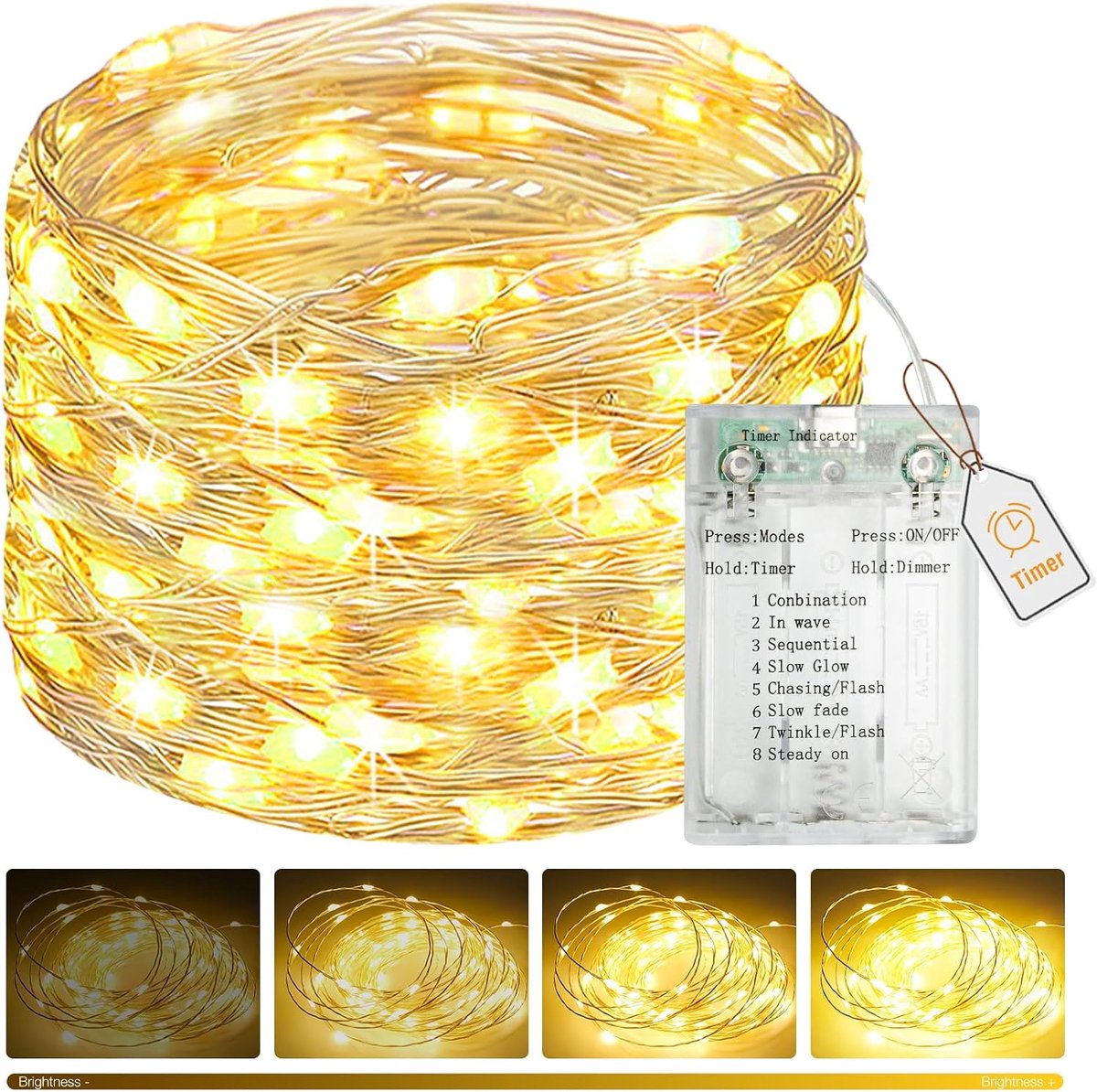 Lichtsnoer 1 x 5 m - 50 leds - batterij met timer - sfeervolle verlichting voor binnen - SnelShoppen