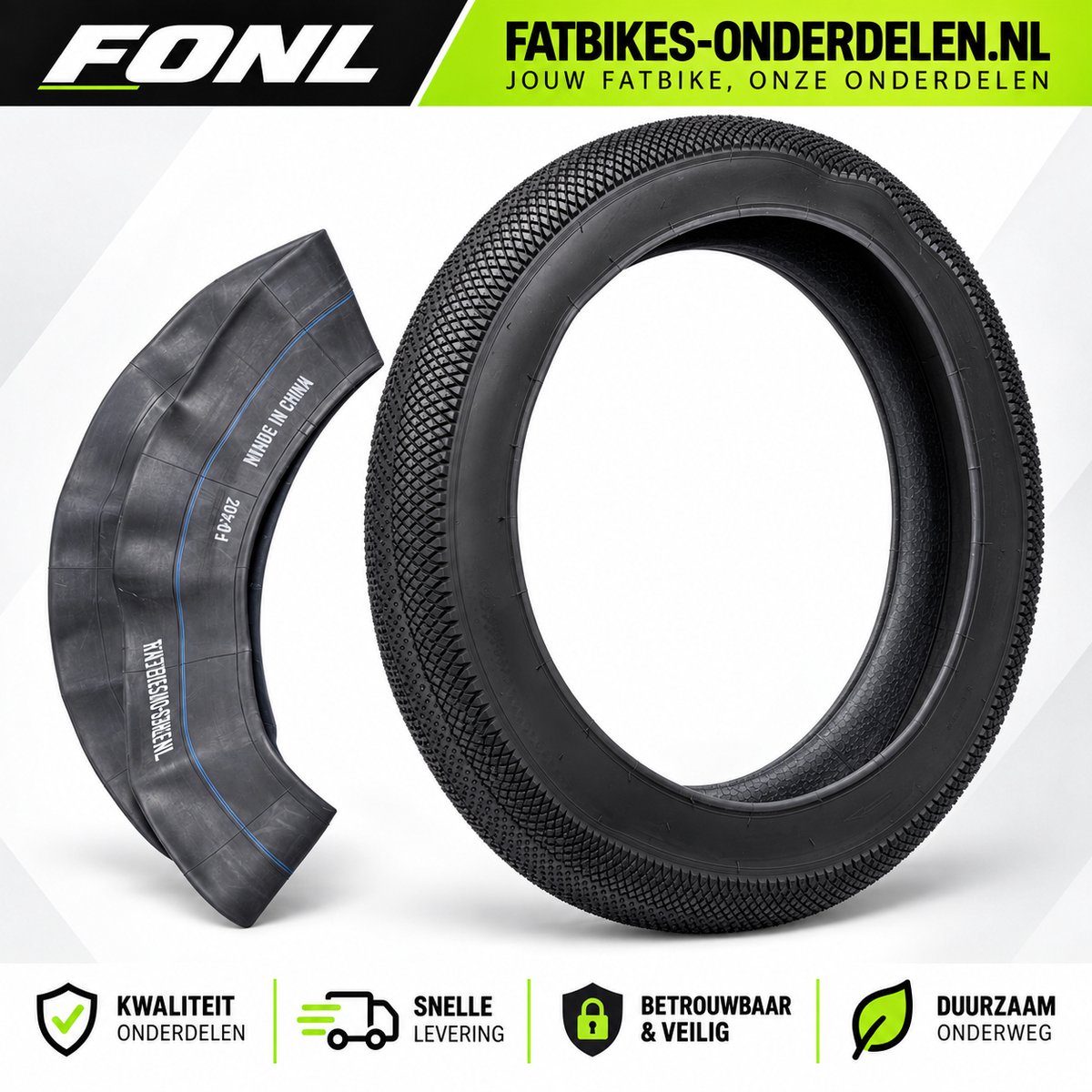 FONL Fatbike Straatband 20 x 4.0 Inch - Buitenband en Binnenband Set - Stil en Licht Rollend Stadsprofiel - Band Elektrische Fiets - Zwart