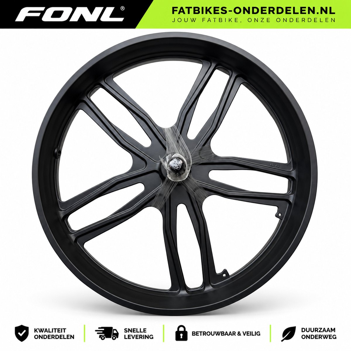 FONL Fatbike Velg Voorwiel 20 Inch - Kruisspaak Velg voor Ouxi V8, H9 en QMWheel V20 - Onderhoudsvrij Gesloten Design - Zwart