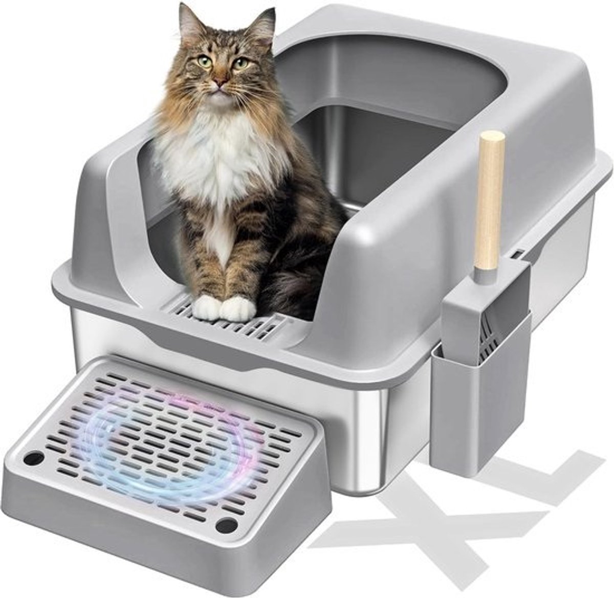 Grote kattenbak - van roestvrij staal - met hoge rand - Ideaal voor katten - met hoge urine-uitstoot