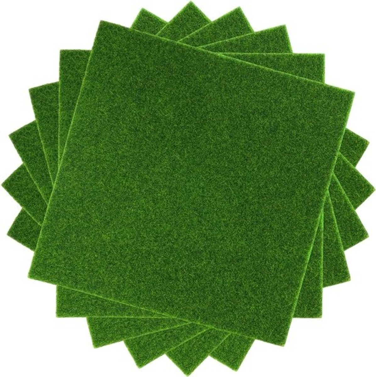 SnelShoppen - Kunstgras voor creativiteit - 15 x 15 cm - Kunstgras voor binnen en buiten - Decoratie voor miniatuurtuinen - 6 stuks - Groen - Voor modelbouw en P